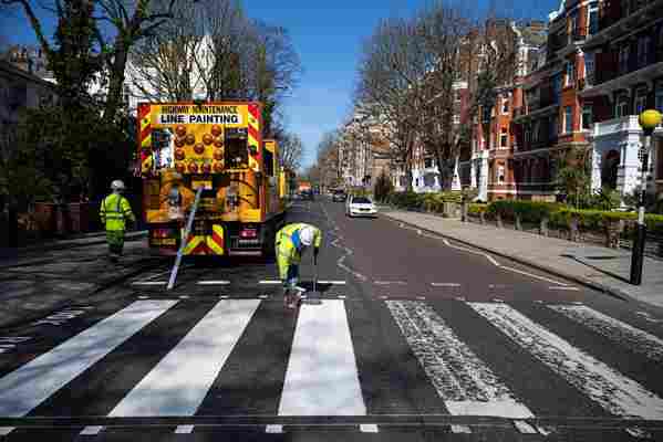Beatles' Abbey Road crossing repainted during London lockdown